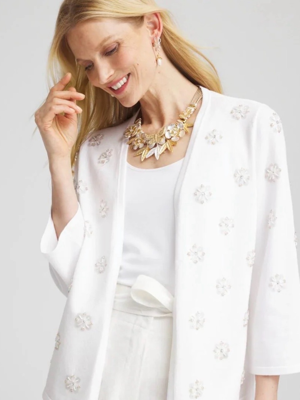 NWT Chicos Floral Clear Sequin Cardigan
